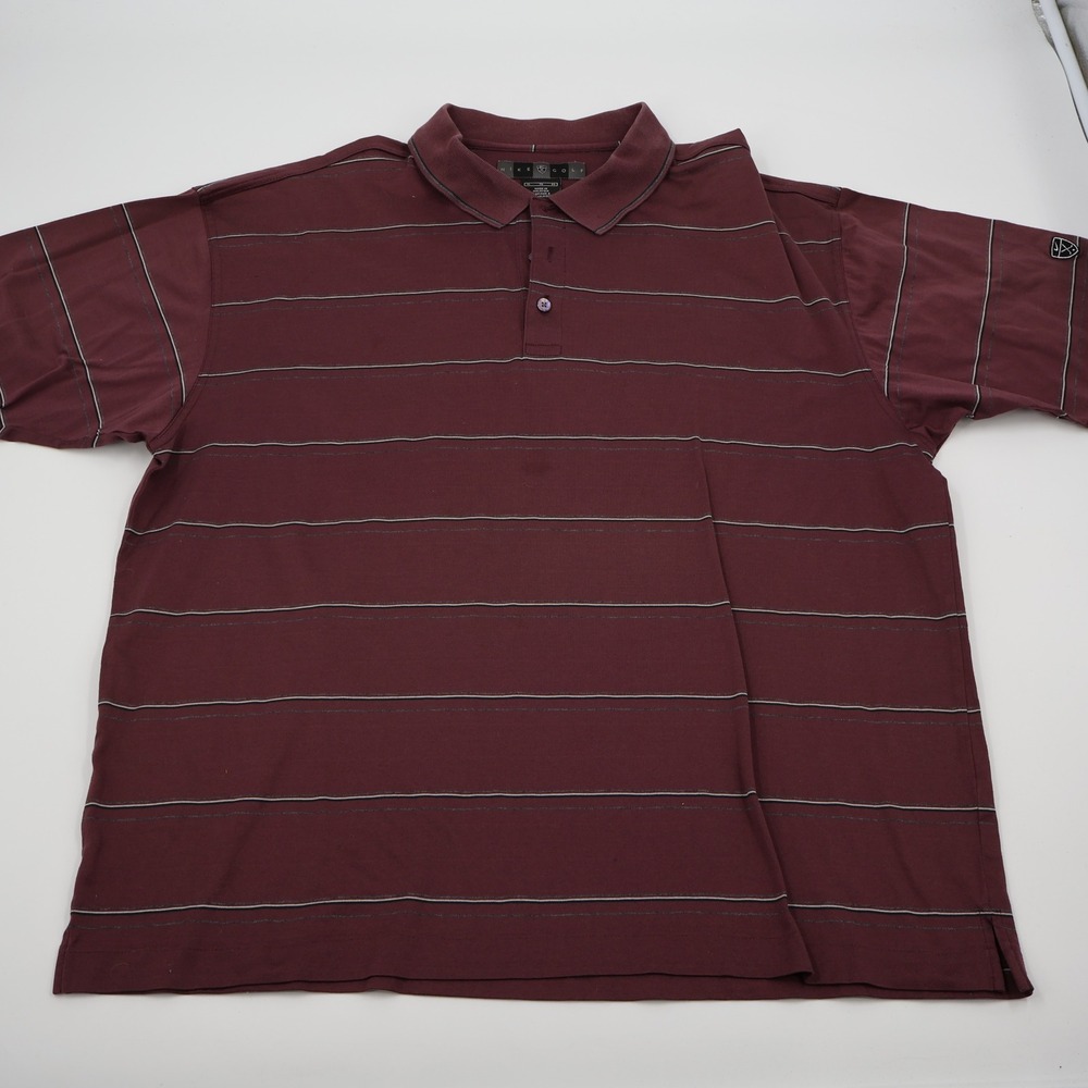 Nike Golf Polo Shirt‎ Mens XL Burgundy Striped Short Sleeve Collared Vintage Y2K